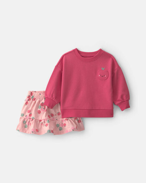 baby girl 2-piece apple french terry long-sleeve top & skort set - pink