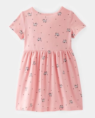 Product image 2 of Toddler Girl Dog Print Short-Sleeve Knit Dress - Pink
