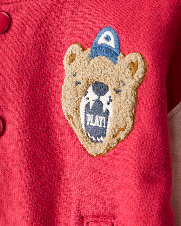 Product image 2 of Baby Boy Bear Varsity Long-Sleeve Fashion Bomber Jacket - Red