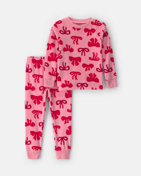 toddler girl 2-piece bows dreamplush snug fit pajama set - pink