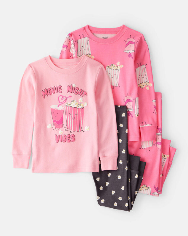 Product image 1 of Toddler Girl Movie Print 100% Cotton Long-Sleeve 4-Piece Pajamas - Pink/Black