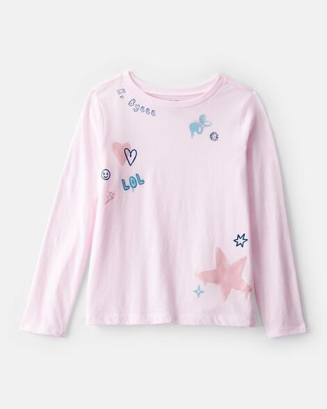 Girls Stars Long-Sleeve Graphic Tee - Pink