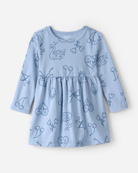 baby girl bow icon long-sleeve knit dress - blue