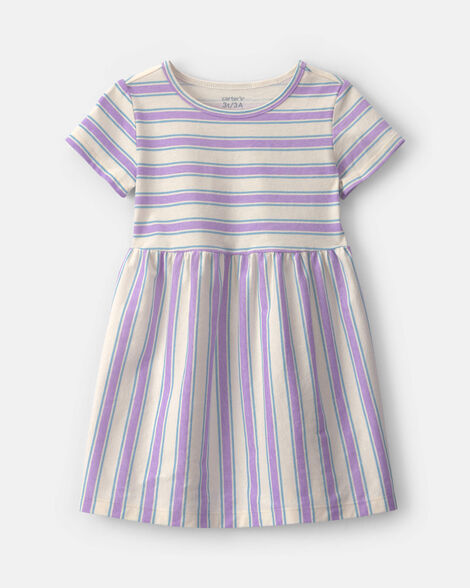 toddler girl striped short-sleeve dress - purple/ivory