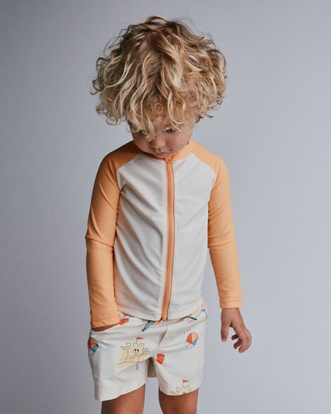 Toddler Boy Full-Zip Long-Sleeve Rashguard - Orange/Cream