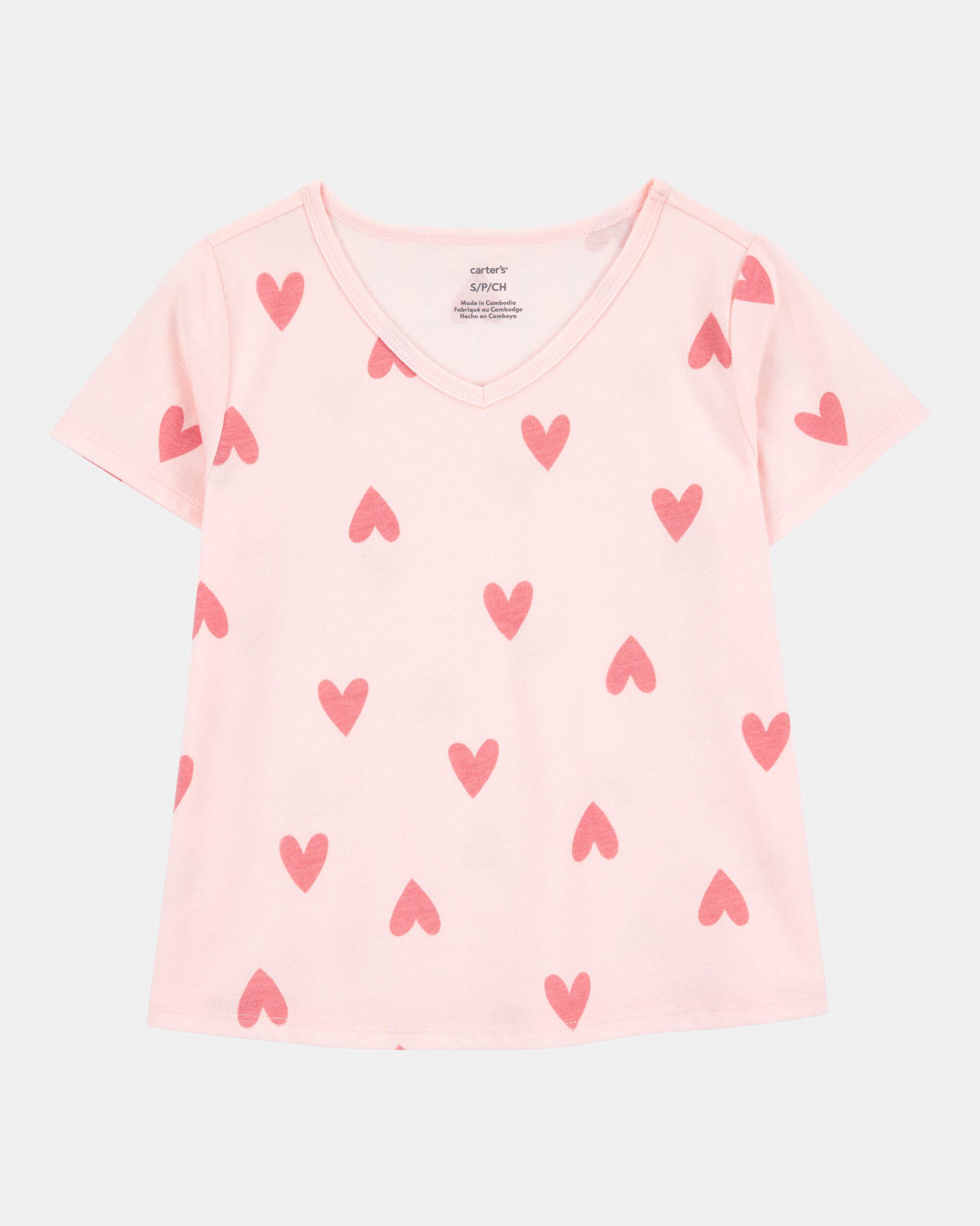 Kid Heart Print Short-Sleeve Fashion Top - Pink