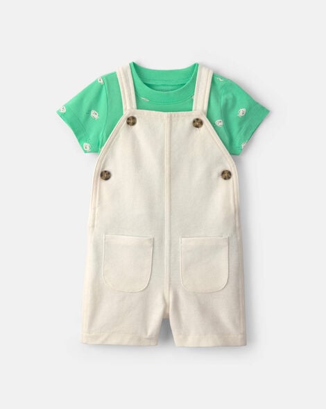 baby 2-piece fish short-sleeve overall set - green/ivory