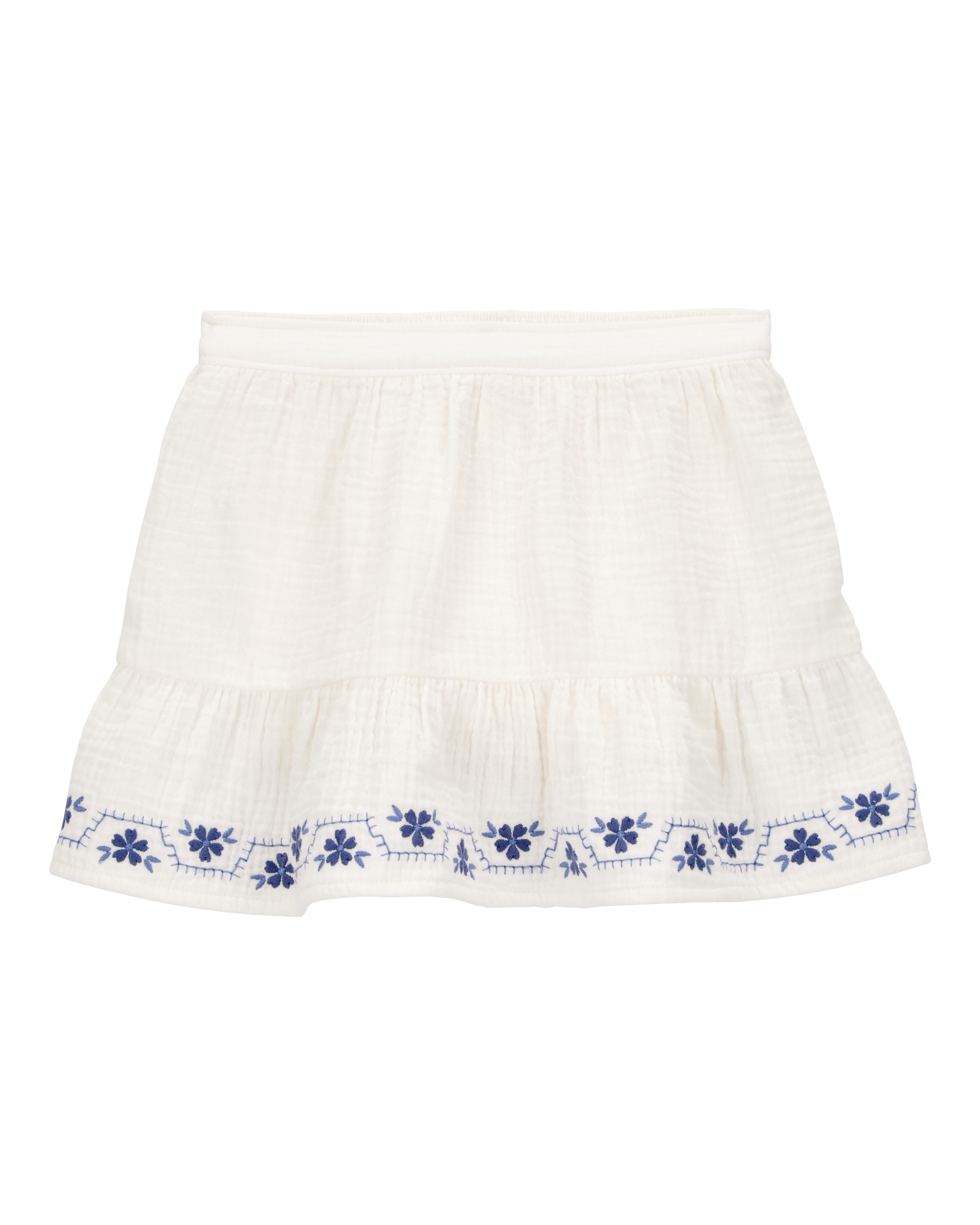 Toddler Floral Embroidered Gauze Skort - Ivory