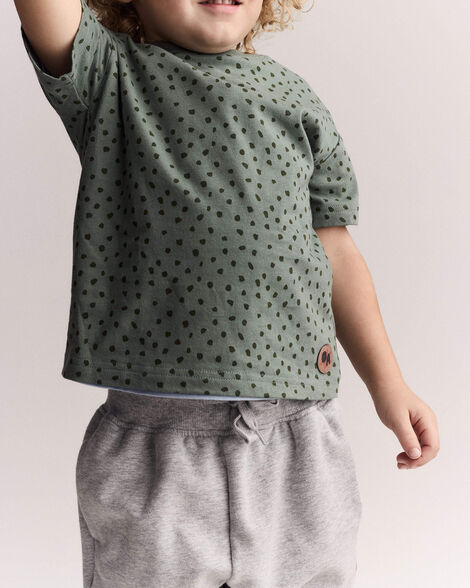 Toddler Relaxed Tee in Dot Print - Olive