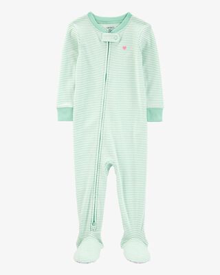 Product image 1 of Toddler Striped Snug Fit Cotton Footie 1-Piece Pajamas - Green
