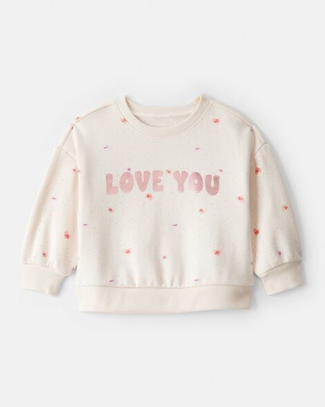 baby girl heart long-sleeve pullover sweatshirt - ivory