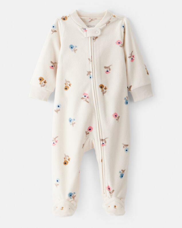 Product image 1 of Baby Girl Floral Print Loose Fit Long-Sleeve 2-Way Zip Sleep & Play - Cream