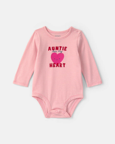 baby girl 'auntie has my heart' striped long-sleeve graphic bodysuit - pink