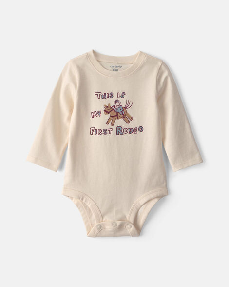baby 'this is my first rodeo' long-sleeve graphic bodysuit - cream