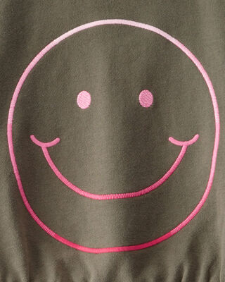 Product image 2 of Kid Oversized  Smiley Face Graphic Sweatshirt - Olive