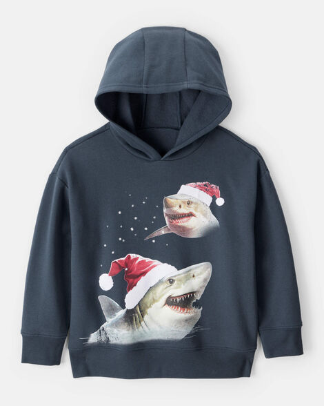 boys daydream fleece christmas santa shark long-sleeve hoodie - navy