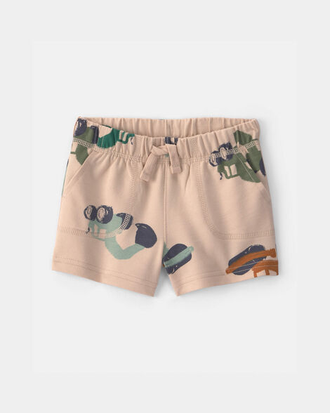 baby boy construction french terry shorts - tan