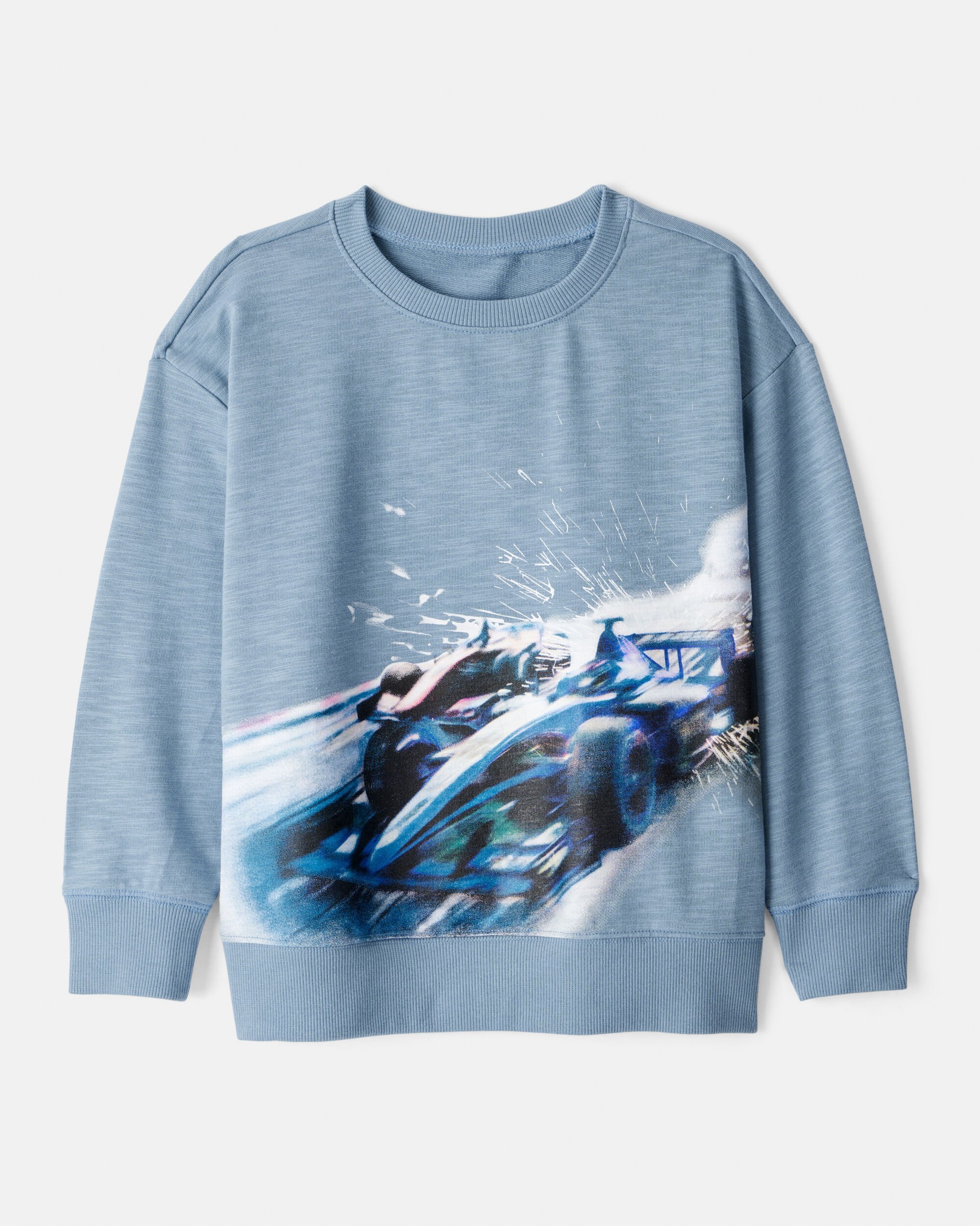 Boys Race Car Cotton Pullover Sweatshirt - Blue