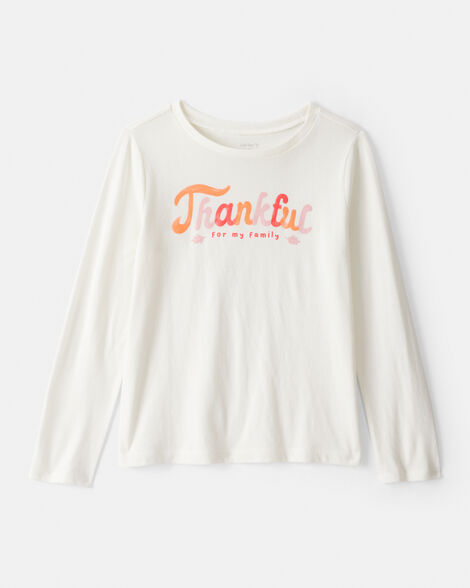 girls thankful long-sleeve graphic tee - white