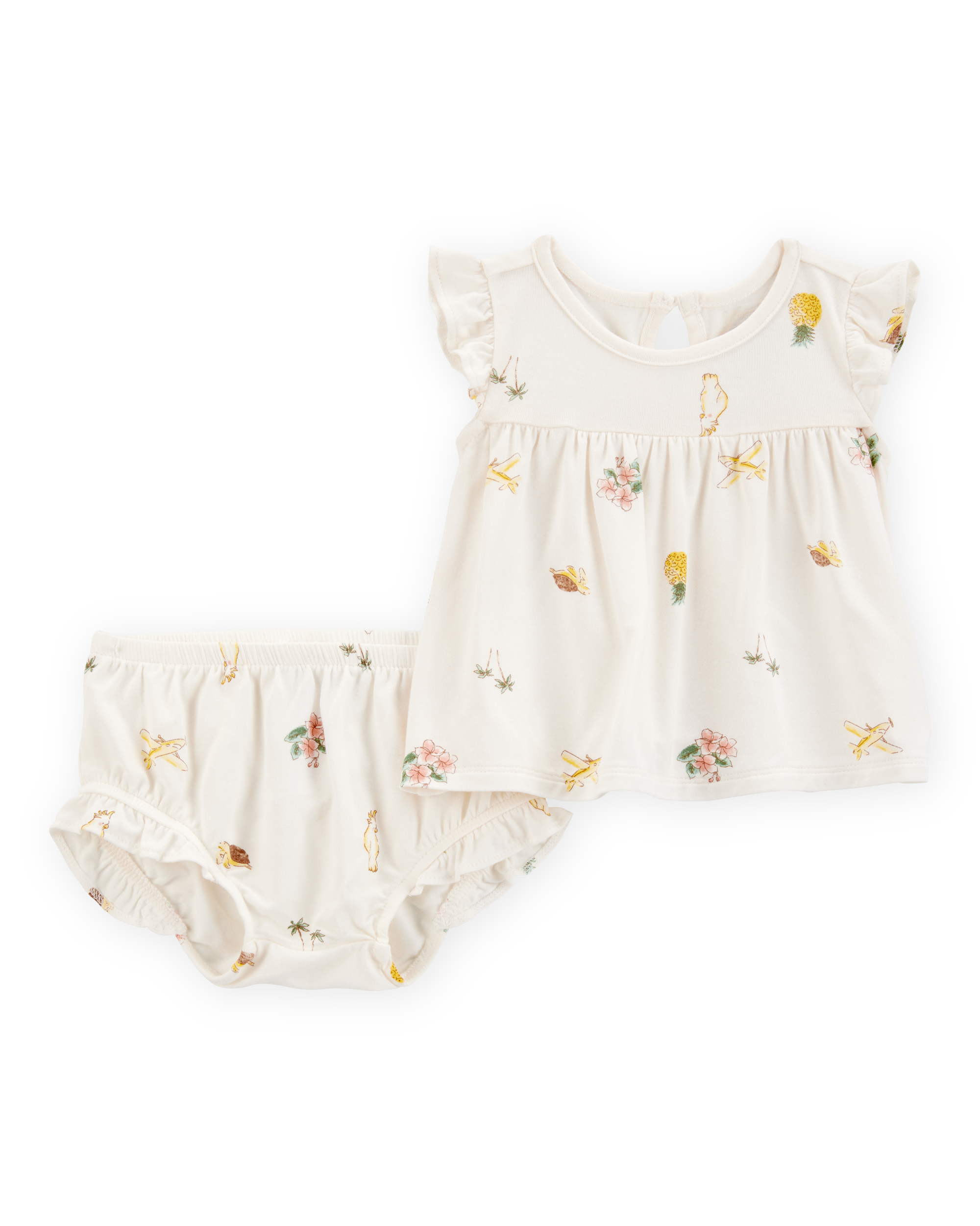 Baby Girl 2-Piece Tropical Print PurelySoft Outfit Set - Ivory