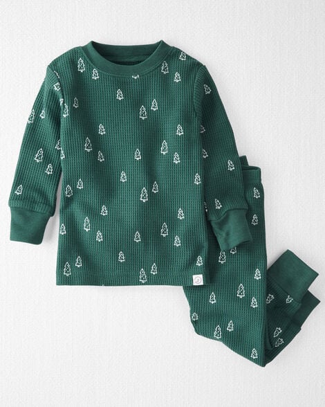Baby Christmas Tree Print Waffle Knit Pajamas Made with Organic Cotton