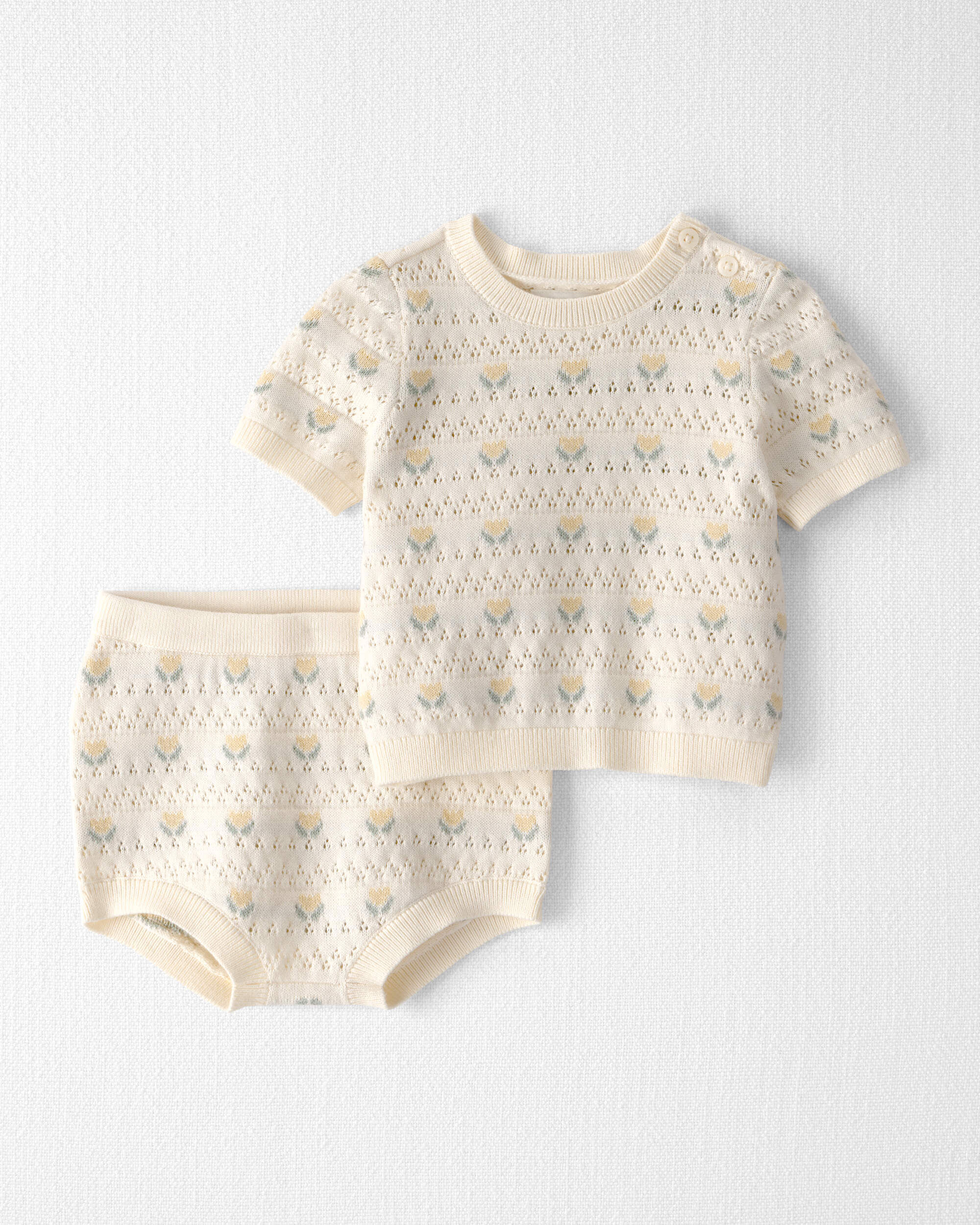 Little Planet Baby Girl Organic Cotton Sweater Set in Honey Floral Print 12M Honey Floral
