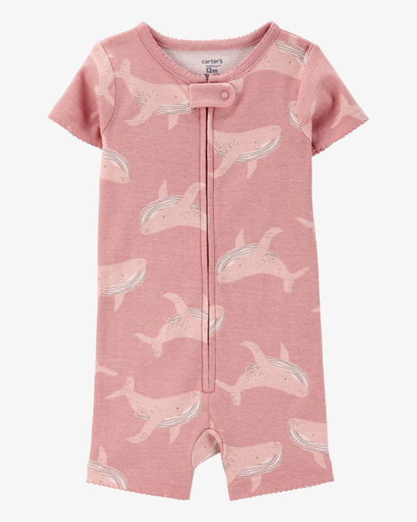 toddler whale print snug fit cotton 1-piece pajamas - pink