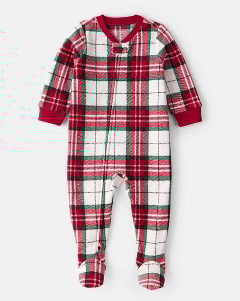 toddler plaid print fleece long-sleeve loose fit 1-piece pajamas