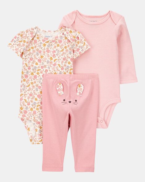 baby girl 3-piece floral mouse little character set® - pink