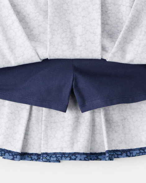 Kid Floral Pleated Pull-On Skort - Navy