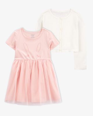 Product image 1 of Toddler 2-Piece Bunny Tutu Dress & Wave Trim Cardigan Sweater Set