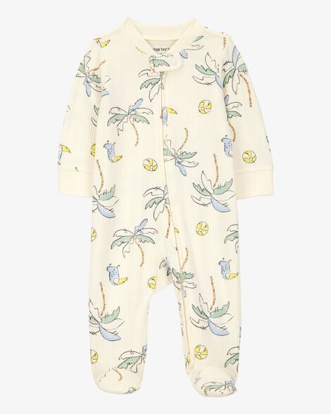 Product image 1 of Baby Palm Tree Print 2-Way Zip Sleep & Play Pajamas - Ivory