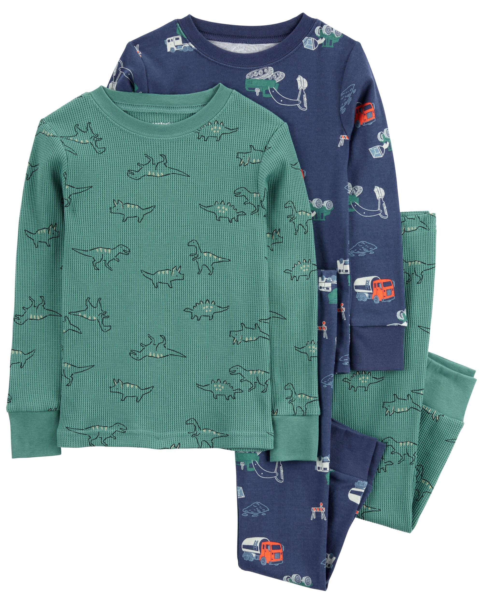 Toddler 4-Piece Dinosaur Trucks Waffle Knit Pajamas