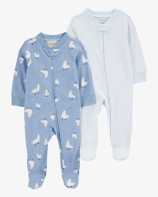 Product image 1 of Baby 2-Pack Pelican Striped 2-Way Zip Cotton Sleep & Play Pajamas - Blue