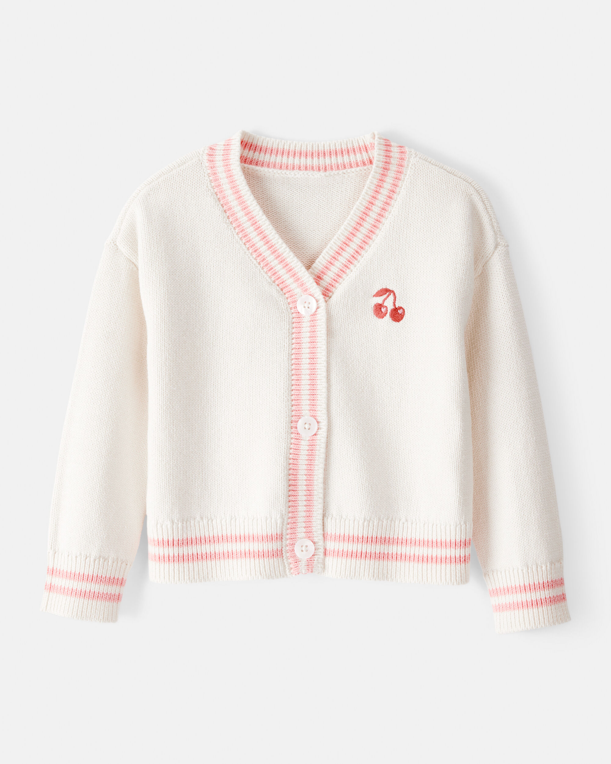 Toddler Girl Cherry Cotton Long-Sleeve Sweater - Ivory