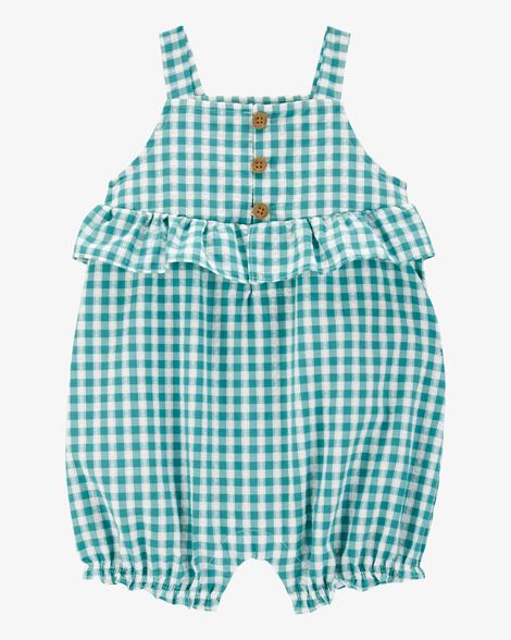 baby girl gingham tank romper - green