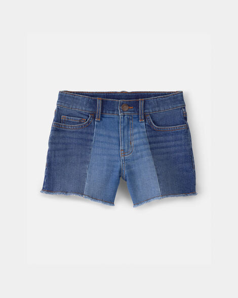 Girls Colorblock Denim Shorts - Dark Wash