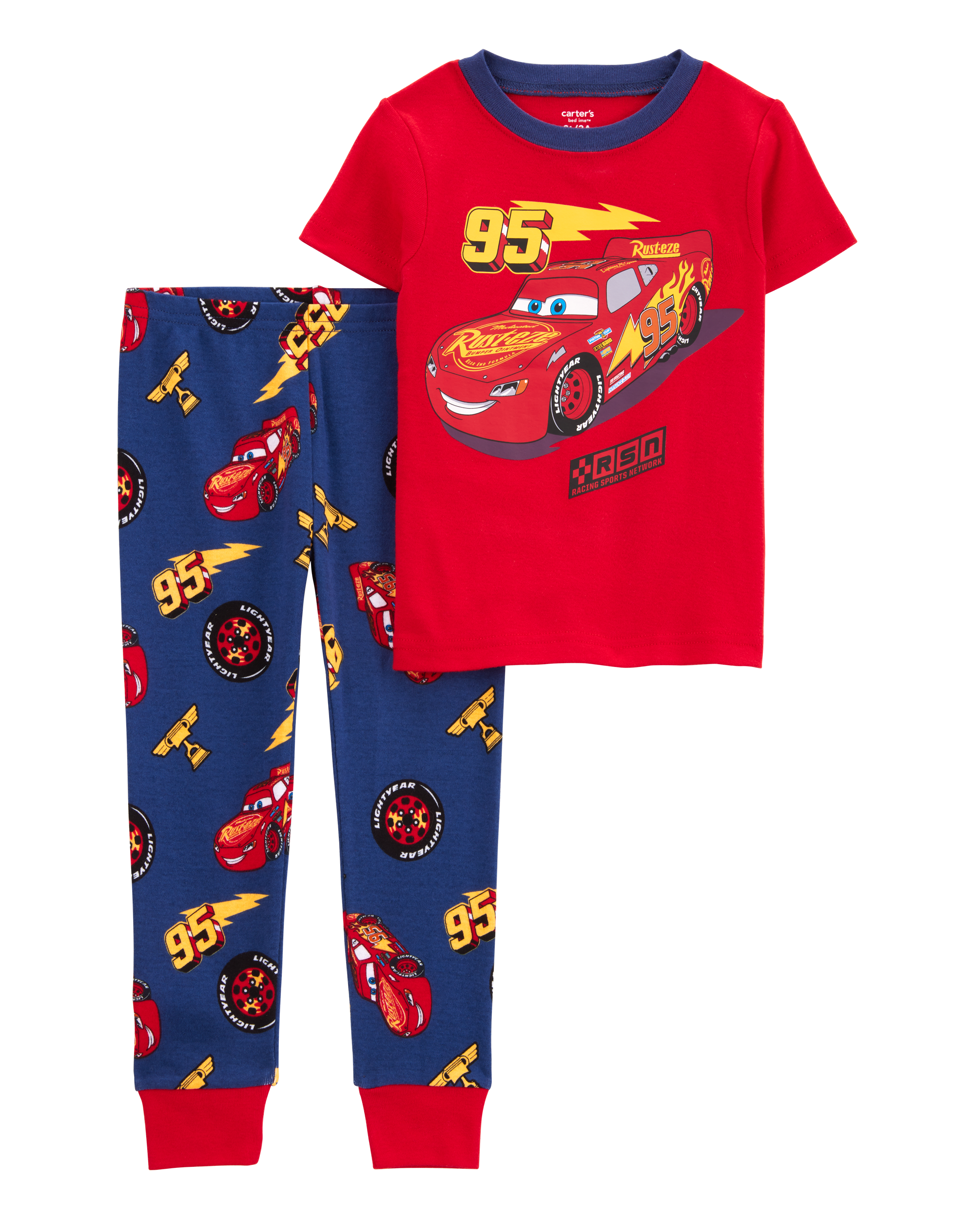 Toddler Boy Cars Snug Fit Cotton 2-Piece Pajamas - Red