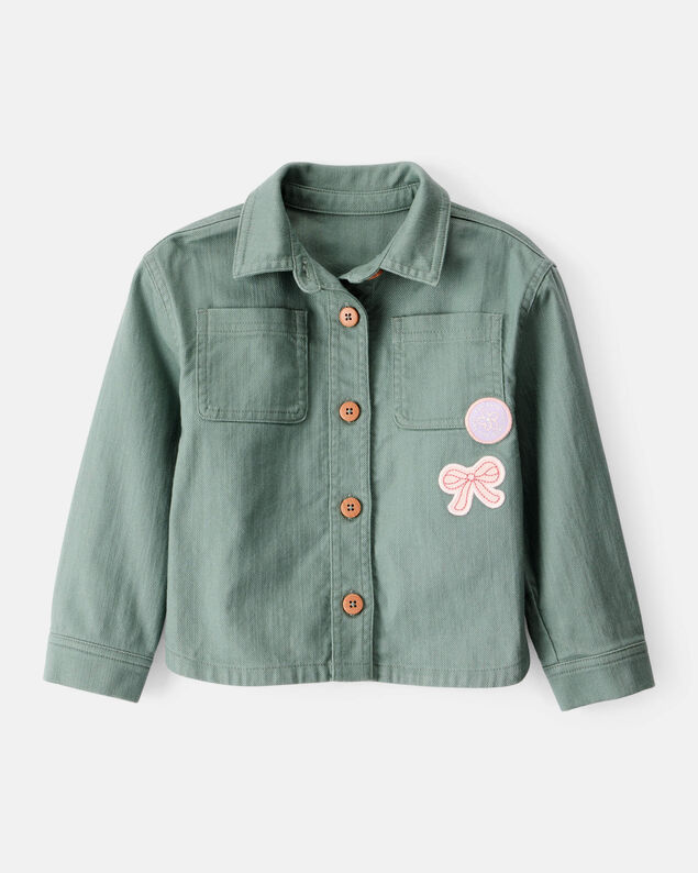 Product image 1 of Toddler Girl Patchwork Cotton Long-Sleeve Utility Fashion Jacket - Green