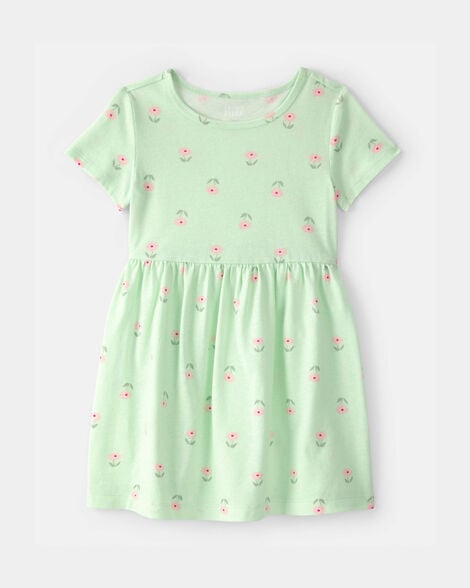 toddler girl floral short-sleeve dress - green
