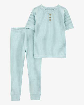 Product image 1 of Toddler Ribbed Cotton Blend 2-Piece Pajamas - Teal