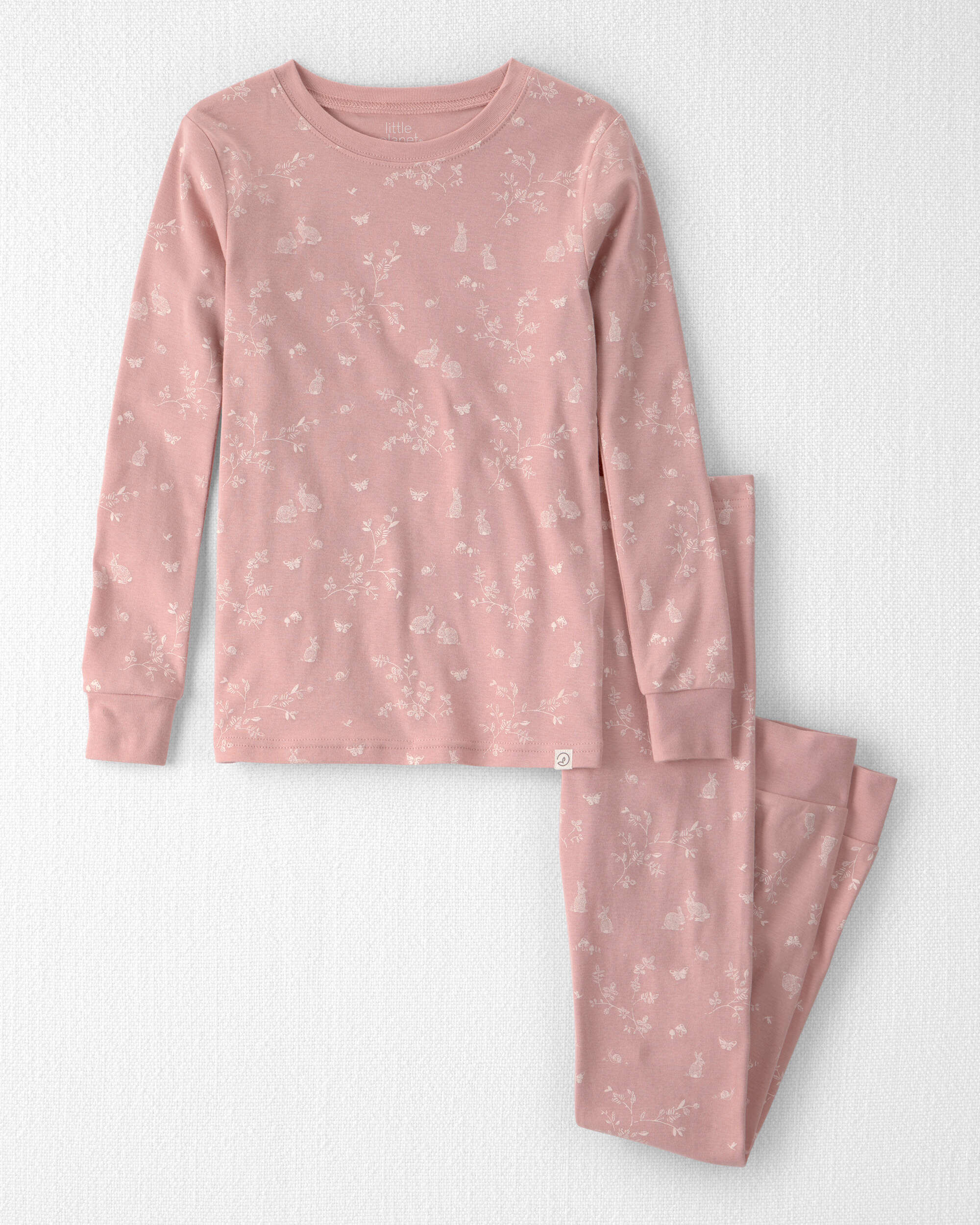 Little Planet Girls 2-Piece Organic Cotton Ribbed Pajama Set In Pink Bunnies Kids Size 4 Pink Bunnies 25$