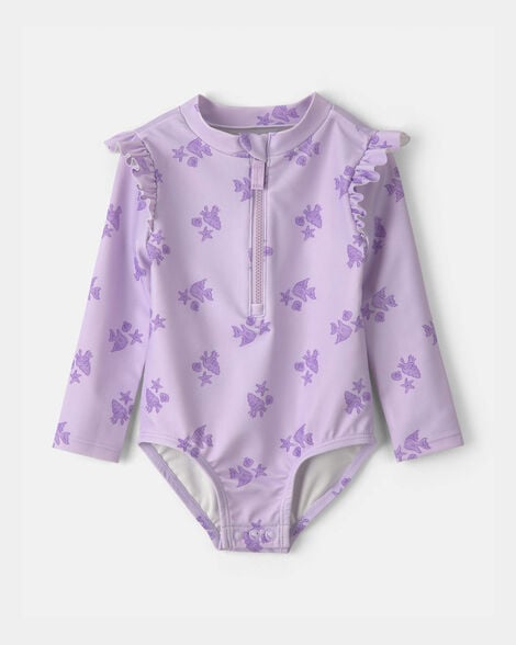 baby girl sea animal 1-piece rashguard swimsuit - purple