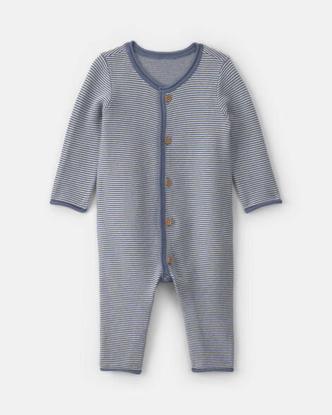 baby boy striped long-sleeve jumpsuit - navy blue