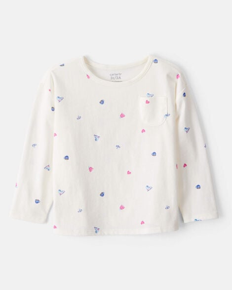 toddler girl winter print long-sleeve top - white