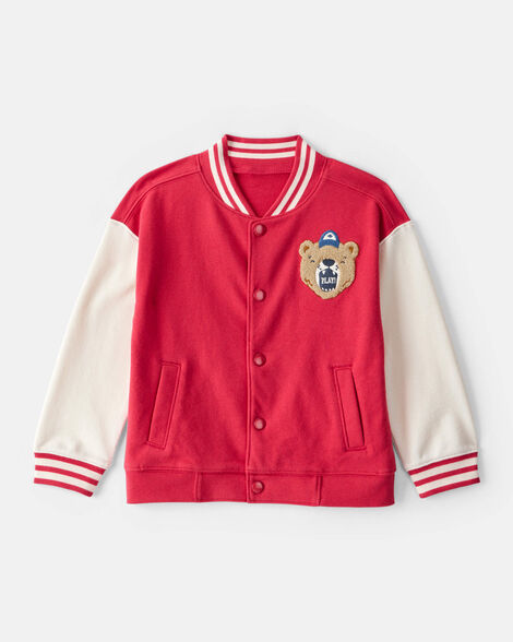 toddler boy bear long-sleeve varsity fashion jacket - red