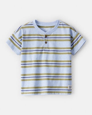 Toddler Boy Striped Short-Sleeve Henley Tee - Blue