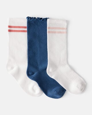 Product image 1 of Girls 3-Pack Crew Socks - White/Navy