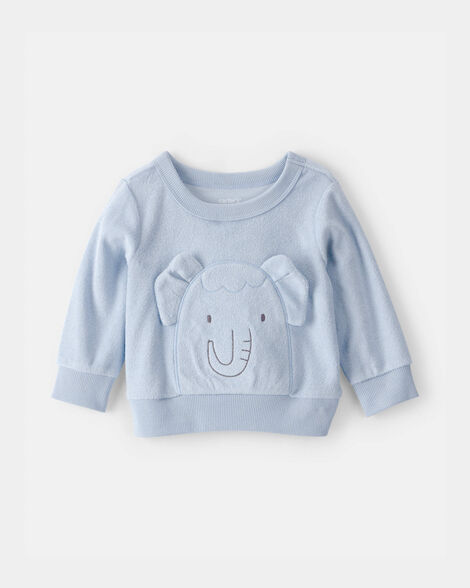baby boy elephant terry pullover sweatshirt - blue