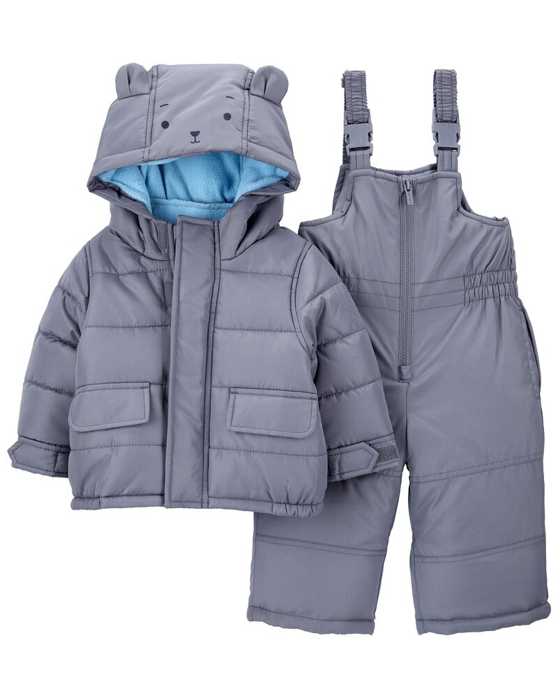 2PC Baby Snowsuit Set Winter Puffer Jacket and Snow Pants Kids Ski Suit Outfit Black 3-4 Years